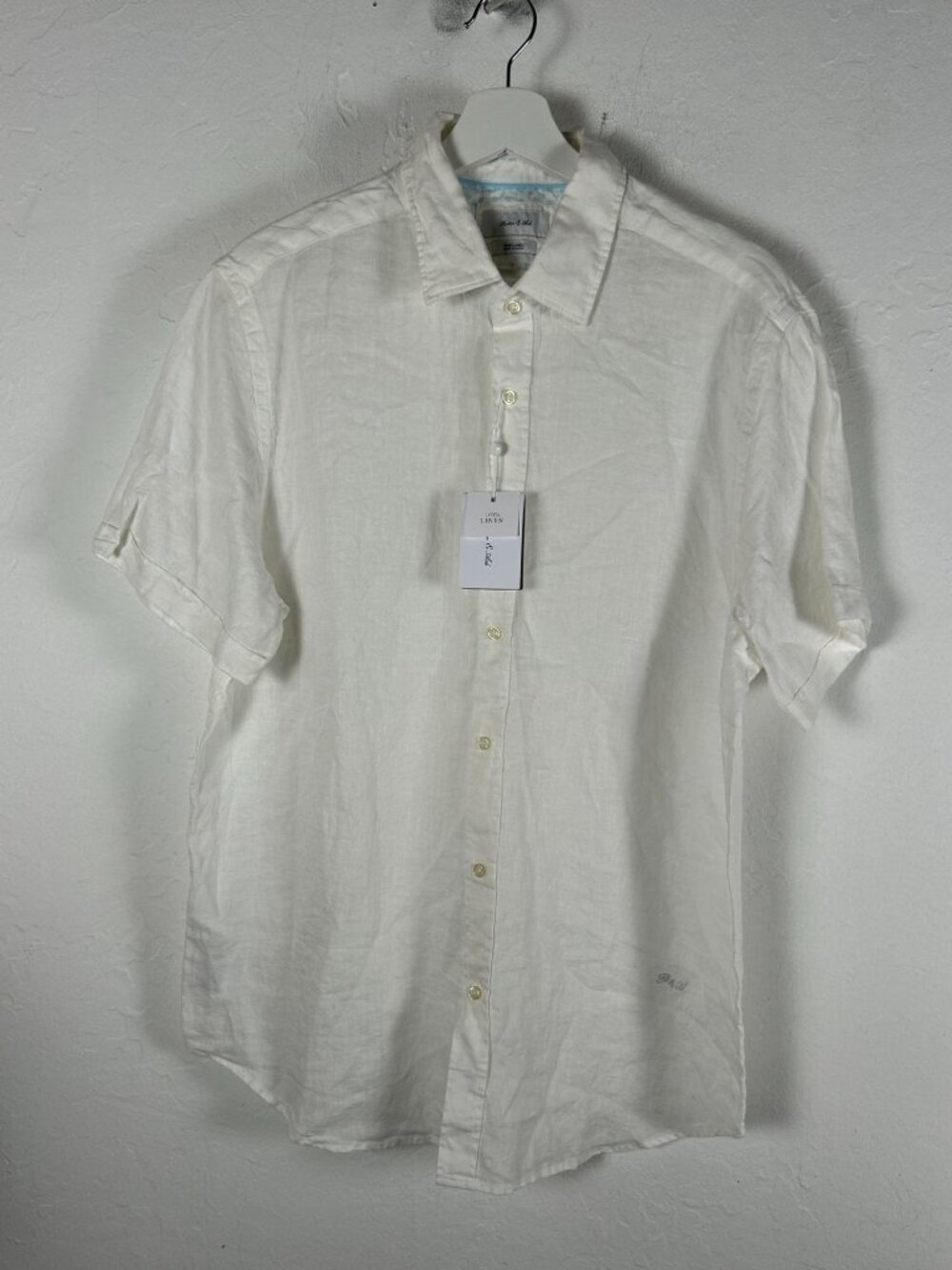 Porter & Ash Mens White 100% Linen Short Sleeve Button-Up Shirt XL Casual New